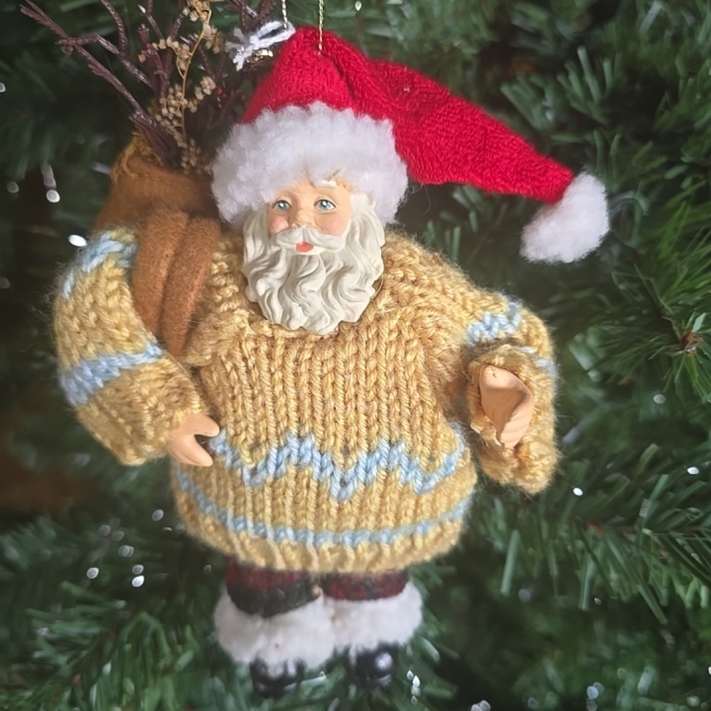 Festive Santa Claus Ornament with Knit Sweater